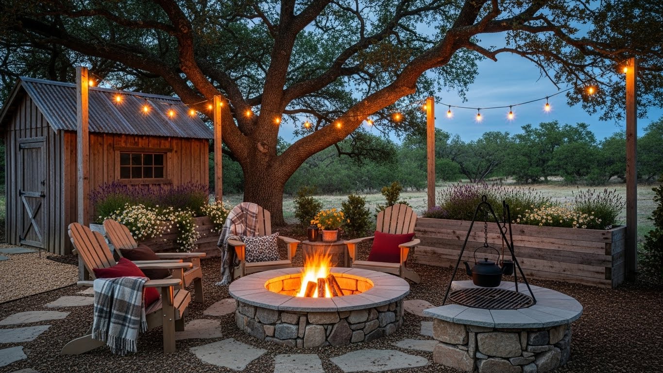 12 Farmhouse Backyard Fire Pit Designs Ideas
