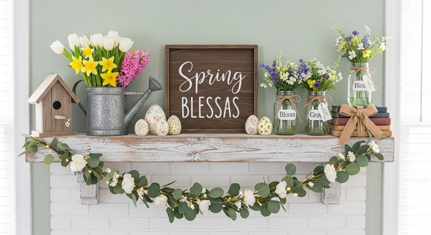 12 Farmhouse Spring Mantle Decor DIY Ideas