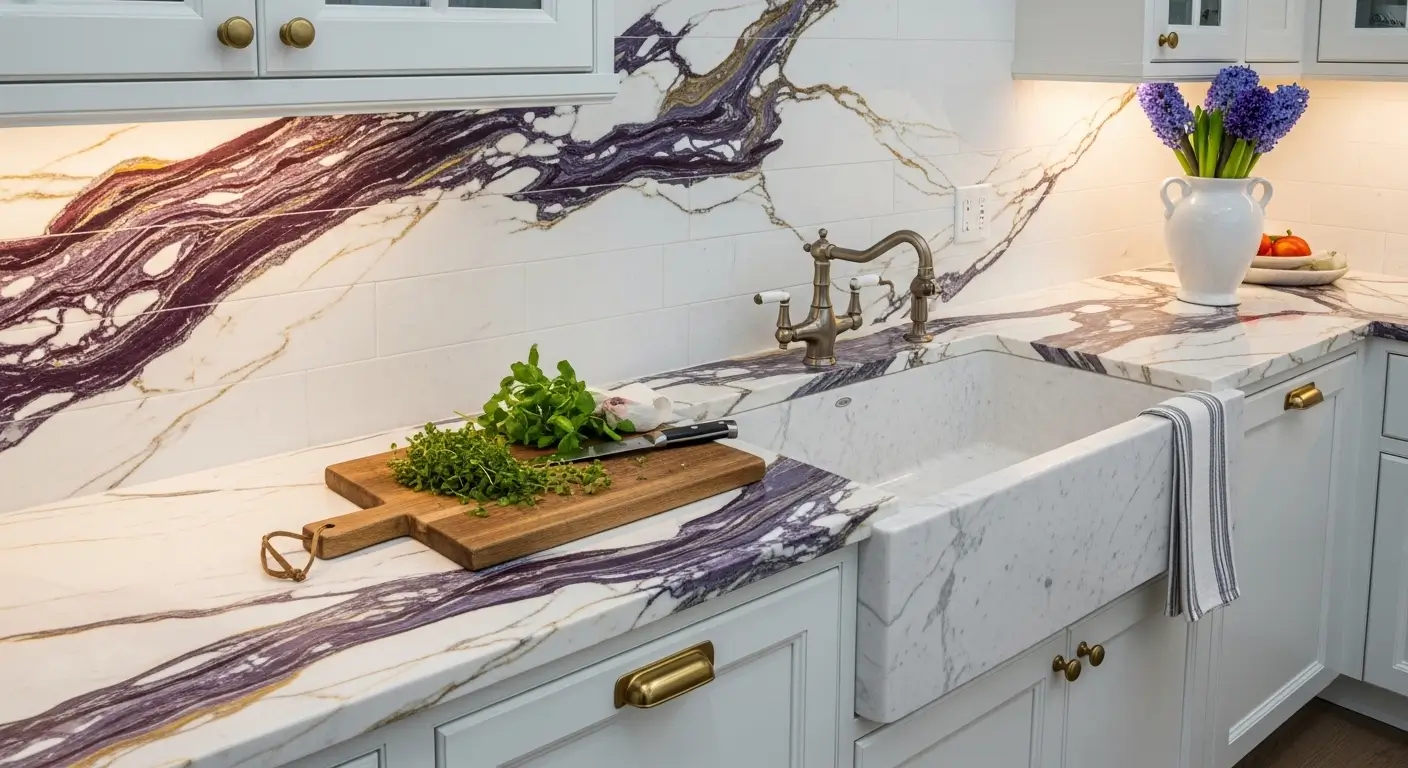 12 Viola Marble Kitchen Countertop Inspiration